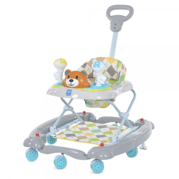 Детские музыкальные ходунки с ручкой 3в1 "Мишка" Bambi M 3656A-S-4 серый