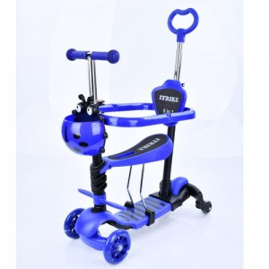 Триколісний самокат з кошиком, ручкою та сидінням iTrike MAXI JR 3-101-DBL синій