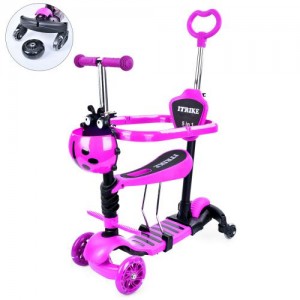 Триколісний самокат з кошиком, ручкою та сидінням iTrike MAXI JR 3-101-P рожевий