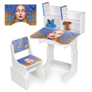 Дитяча парта-трансформер зі стільчиком, дерев'яна, BAMBI N 2071-6-1 Патріотичний, білий