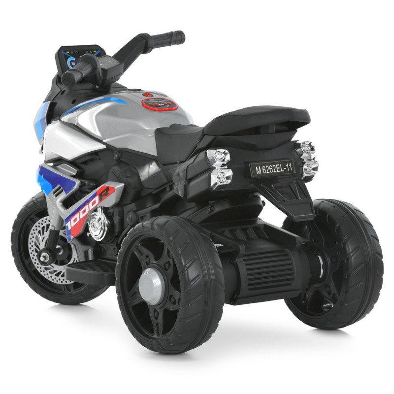 Дитячий триколісний електромотоцикл Bambi Racer M 6262EL-11 - для дітей до 4 років, акумуляторний, з музикою, світлом та Bluetooth, сірий