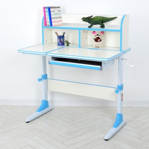 Детская регулируемая парта с надстройкой и выдвижным ящиком BAMBI M 4804-4 — металлическая конструкция, регулировка высоты и наклона, синий