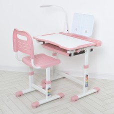 Регульована дитяча парта BAMBI M 5068-8-2 з LED-лампою, підставкою для книг та висувною полицею, рожева