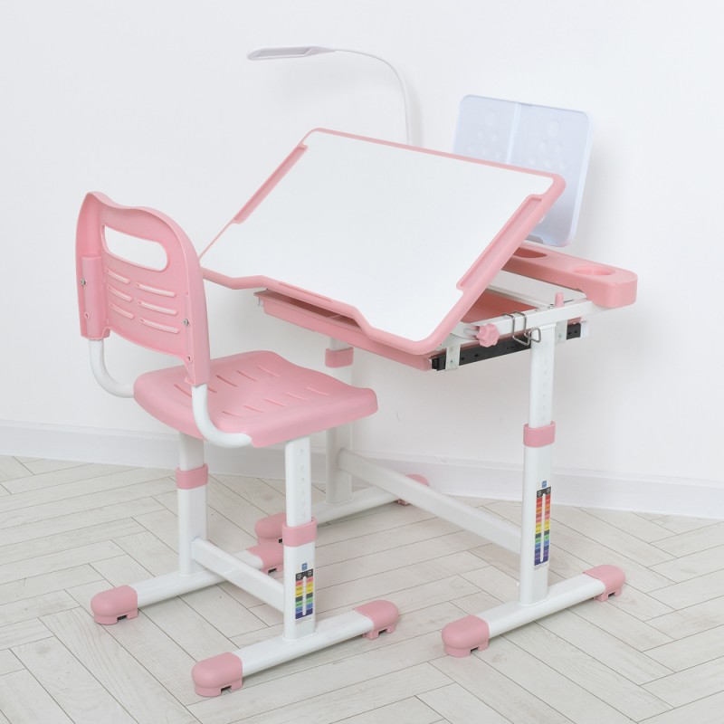 Регульована дитяча парта BAMBI M 5068-8-2 з LED-лампою, підставкою для книг та висувною полицею, рожева