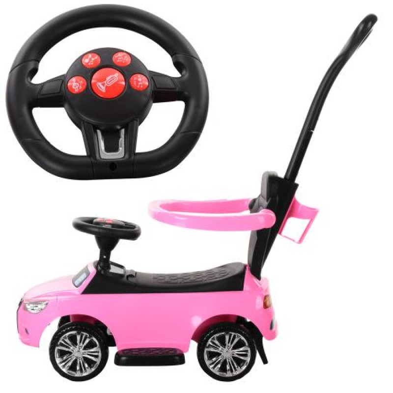 Детский толокар-каталка с родительской ручкой Bambi M 3503A-8 розового цвета