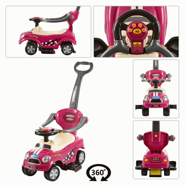 Детский толокар-каталка с родительской ручкой BAMBI 321-8 малиновый 