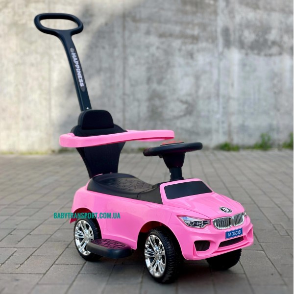 Каталка-толокар BMW 2в1 с родительской ручкой Bambi M 3503B-8 розового цвета