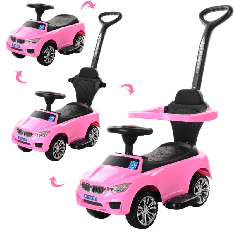 Каталка-толокар BMW 2в1 с родительской ручкой Bambi M 3503B-8 розового цвета
