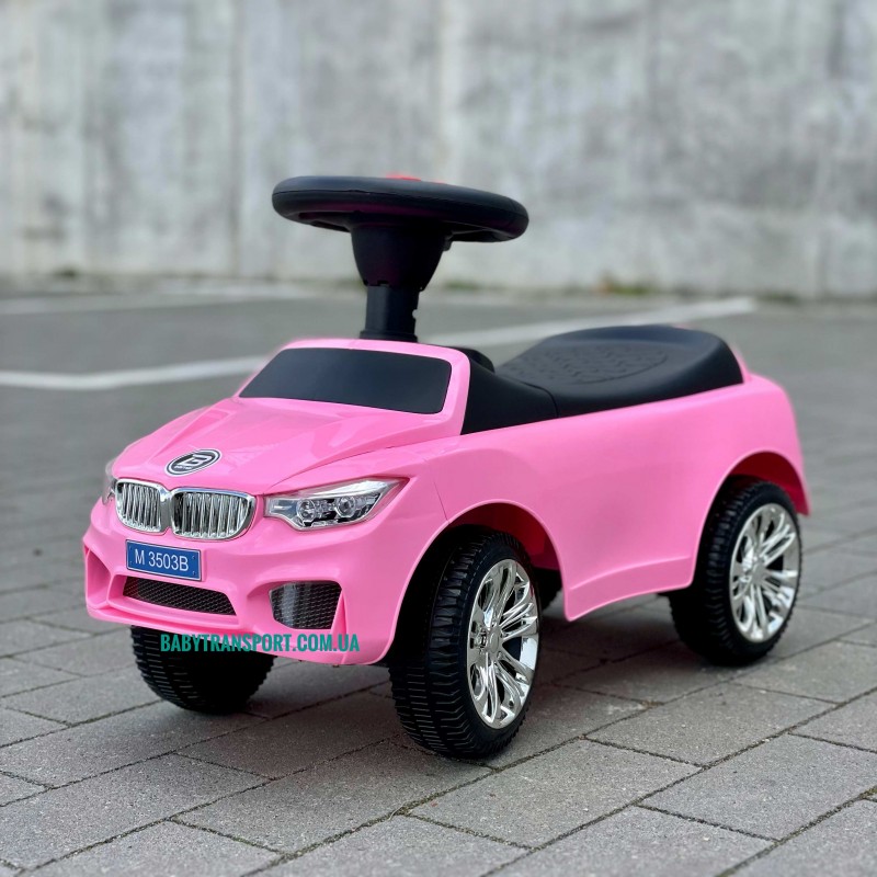 Каталка-толокар BMW 2в1 с родительской ручкой Bambi M 3503B-8 розового цвета
