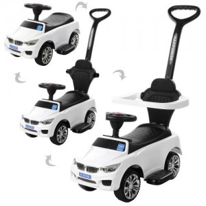 Каталка-толокар BMW 2в1 з батьківською ручкою Bambi M 3503B-1 білого кольору