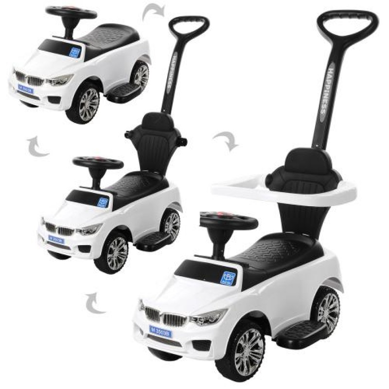 Каталка-толокар BMW 2в1 с родительской ручкой Bambi M 3503B-1 белого цвета