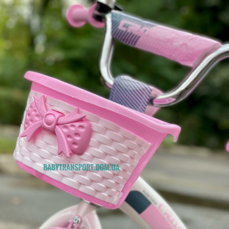 Велосипед для дівчинки 2-4 роки з кошиком і сидінням для ляльки CROSSER KIDS BIKE 12" рожевий