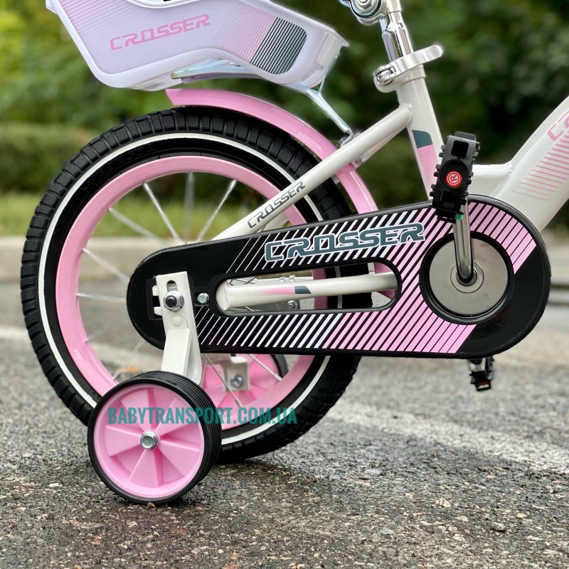 Велосипед для дівчинки 2-4 роки з кошиком і сидінням для ляльки CROSSER KIDS BIKE 12" рожевий