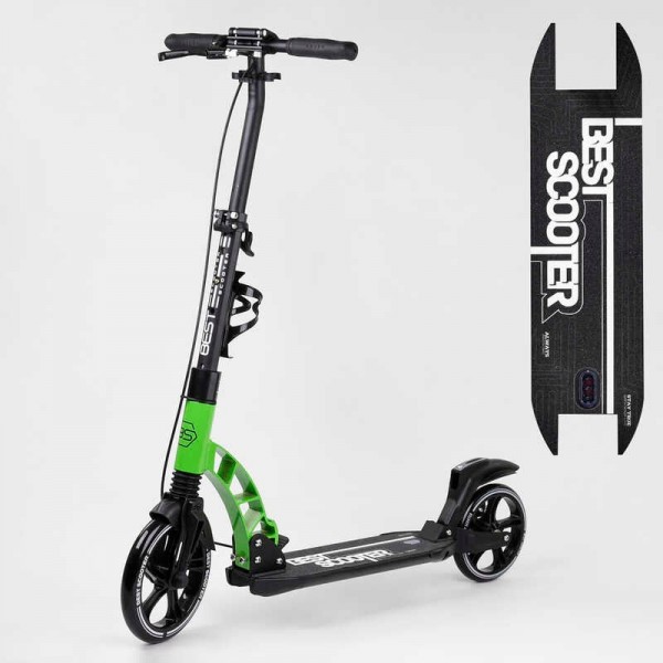 Двухколесный самокат с дисковым тормозом Best Scooter 49161 черный с зеленым