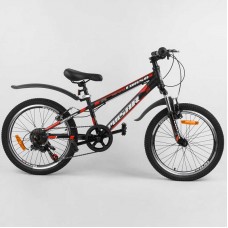 Детский спортивный велосипед 20" дюймов, рама 11" CORSO PULSAR 36287 (1*7s) черно-красный