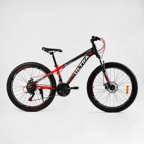 Велосипед підлітковий спортивний 26" дюймів, рама 13", обладнання Shimano, CORSO ULTRA UL-26326 (3*7s) чорний