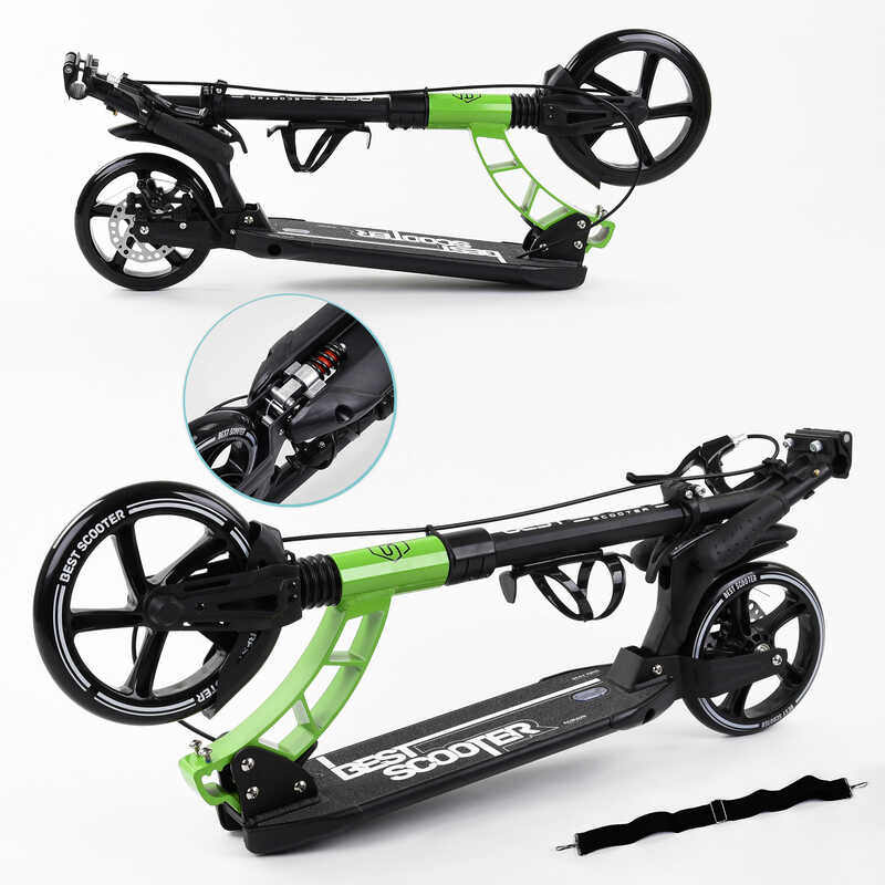 Двухколесный самокат с дисковым тормозом Best Scooter 49161 черный с зеленым