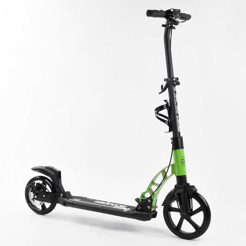 Двухколесный самокат с дисковым тормозом Best Scooter 49161 черный с зеленым