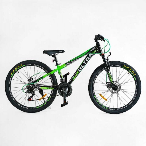 Велосипед підлітковий спортивний 26" дюймів, рама 13", вилка з перемикачем, CORSO ULTRA UL-26654-1 (3*7s) зелений