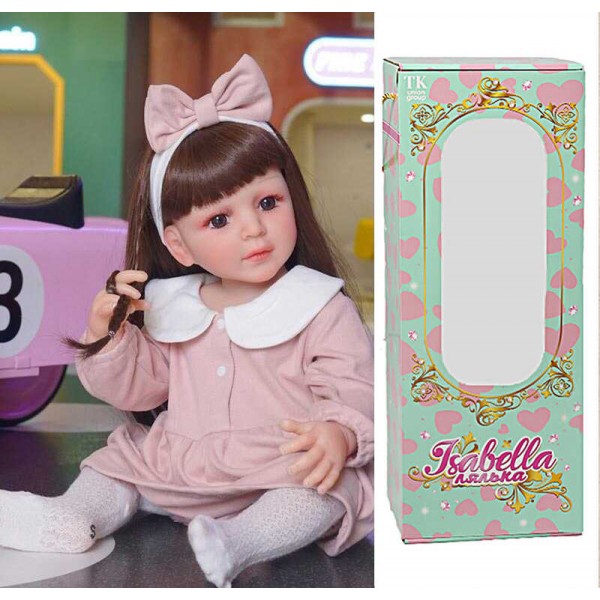 Лялька QM 123 (12) "TK Group", висота: 50 см, гумова, імітація скляних очей, пустушка, пляшечка, памперс, шкарпетки, прикраса для волосся, в коробці