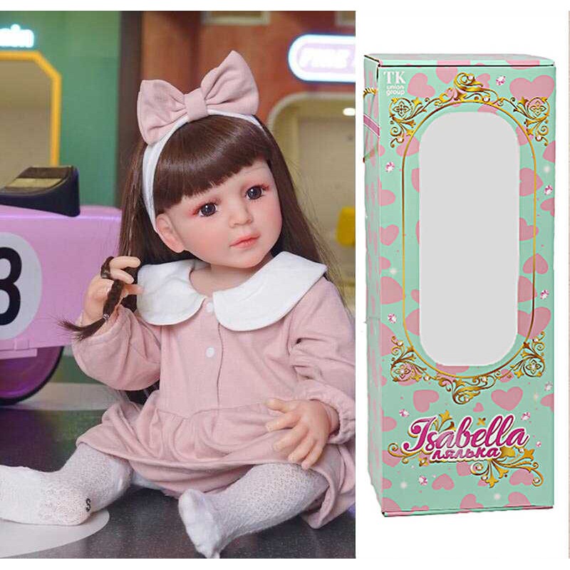Лялька QM 123 (12) "TK Group", висота: 50 см, гумова, імітація скляних очей, пустушка, пляшечка, памперс, шкарпетки, прикраса для волосся, в коробці