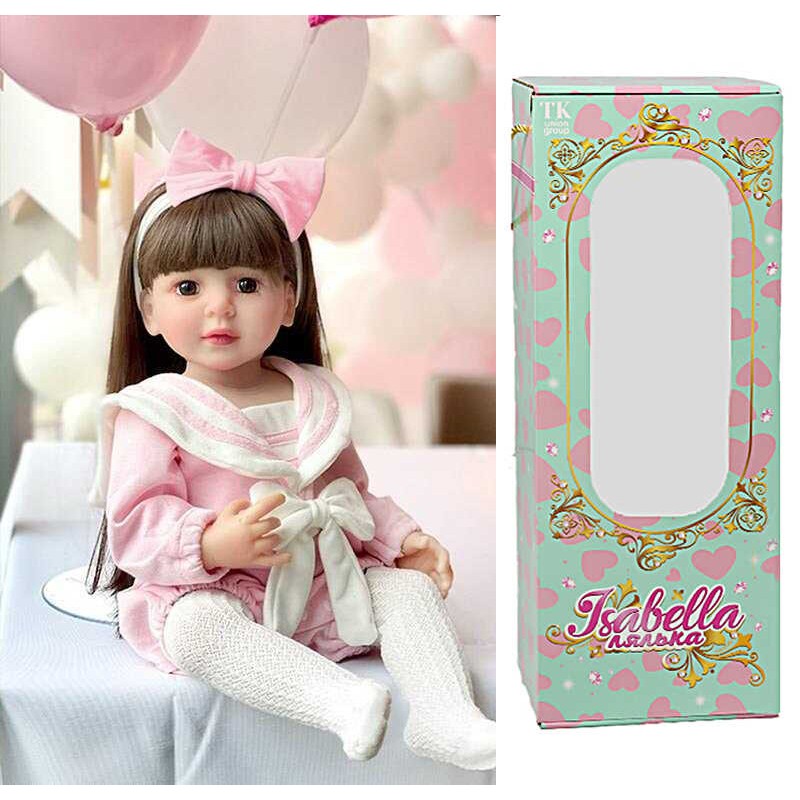 Лялька QM 124 (12) "TK Group", висота: 50 см, гумова, імітація скляних очей, пустушка, пляшечка, памперс, шкарпетки, прикраса для волосся, в коробці