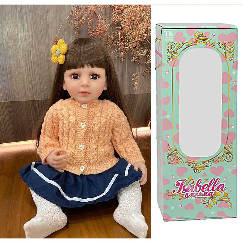 Лялька QM 125 (12) "TK Group", висота: 50 см, гумова, імітація скляних очей, пустушка, пляшечка, памперс, шкарпетки, прикраса для волосся, в коробці
