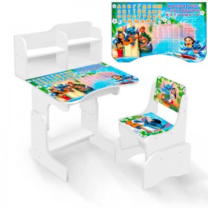 Комплект школьной мебели: парта с полкой, пенал и стул – яркий рисунок "Пришелец", ЛДСП, белая ПШ064