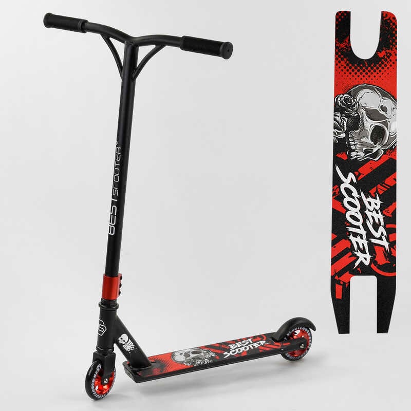 Самокат трюковый 30903 Best Scooter (4) КРАСНЫЙ, алюминиевый диск и дека, колёса PU, d=10см, в коробке