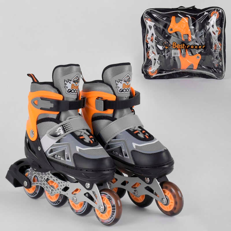 Ролики 6202-S Best Roller /размер 30-33/ цвет – ОРАНЖЕВЫЙ (6) колёса PU, ПЕРЕДНЕЕ КОЛЕСО СВЕТ, в сумке, d колес – 6.5 см