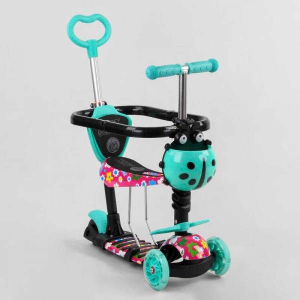 Самокат 5в1 S 1342 (1) Best Scooter, АБСТРАКЦИЯ, с защитным бампером, PU колеса, ПОДСВЕТКА КОЛЕС, в коробке