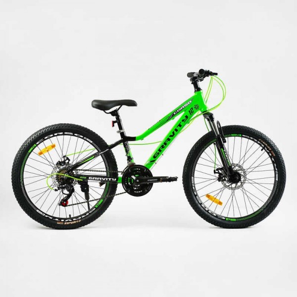 Велосипед спортивний 24" дюймів, рама 12" Corso Gravity GR-24205 (3*7s) зелений