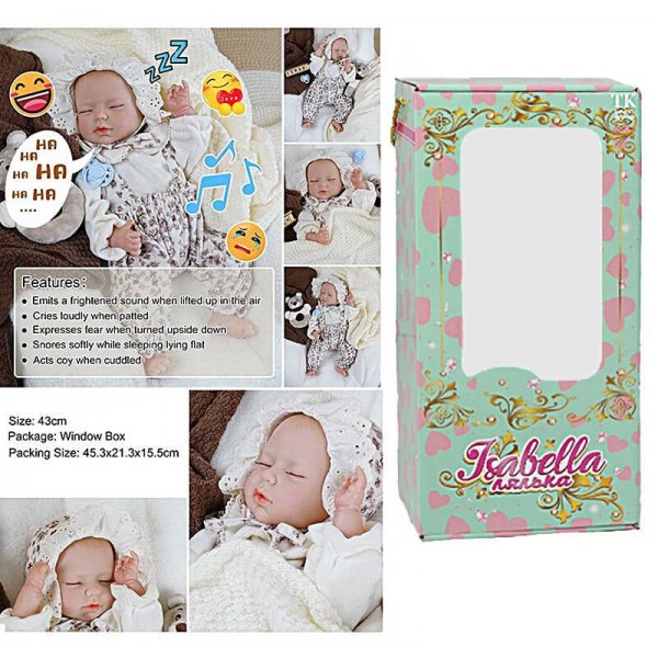 Пупс QM 24007 A (12) "TK Group", функціональний, датчик руху, звуки, висота: 42 см, гумовий, озвучені репліки англ. мовою, аксесуари, в коробці