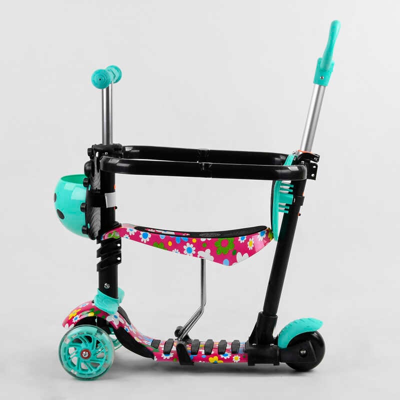 Самокат 5в1 S 1342 (1) Best Scooter, АБСТРАКЦИЯ, с защитным бампером, PU колеса, ПОДСВЕТКА КОЛЕС, в коробке