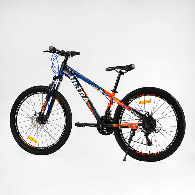 Велосипед підлітковий спортивний 26" дюймів, рама 13", обладнання Shimano, CORSO ULTRA UL-26212 (3*7s) чорно-синій