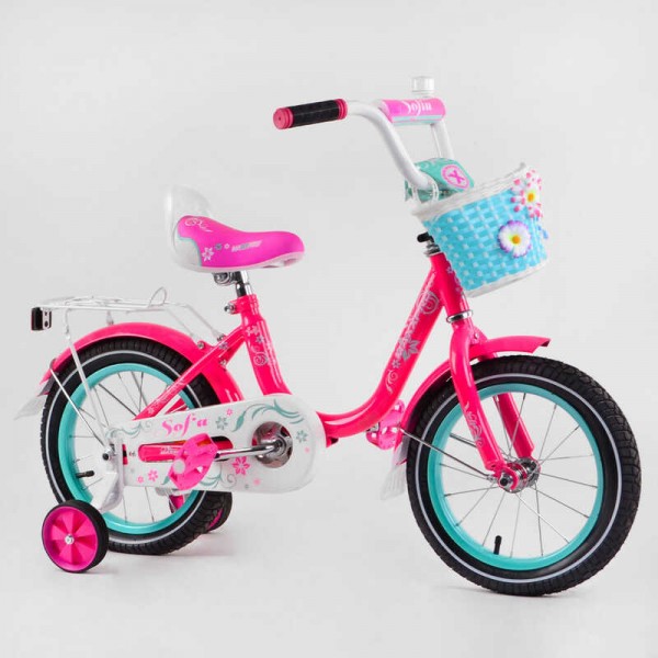Велосипед дитячий з кошиком 12" дюймів SOFIA-N12-1 малиновий
