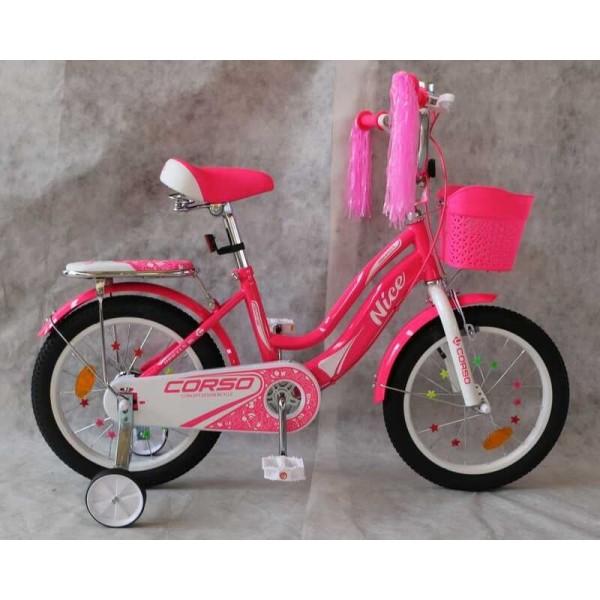 Велосипед для дівчинки від 5 років, з корзинкою, CORSO Nice NC-16032 16 дюймів малиновий