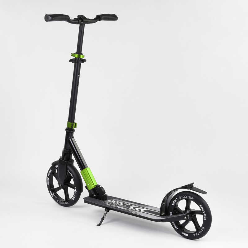 Самокат двухколесный алюминиевый Best Scooter 72284 черный с зеленым