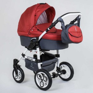 Коляска универсальная 2в1 для детей Saturn НОВАЯ № 0140-С-18 (1) цвет КРАСНЫЙ С СЕРЫМ, БЕЛАЯ РАМА, в коробке