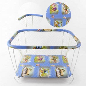 гр Манеж №9 "Домик" цвет синий (1) прямоугольный, мягкое дно, крупная сетка