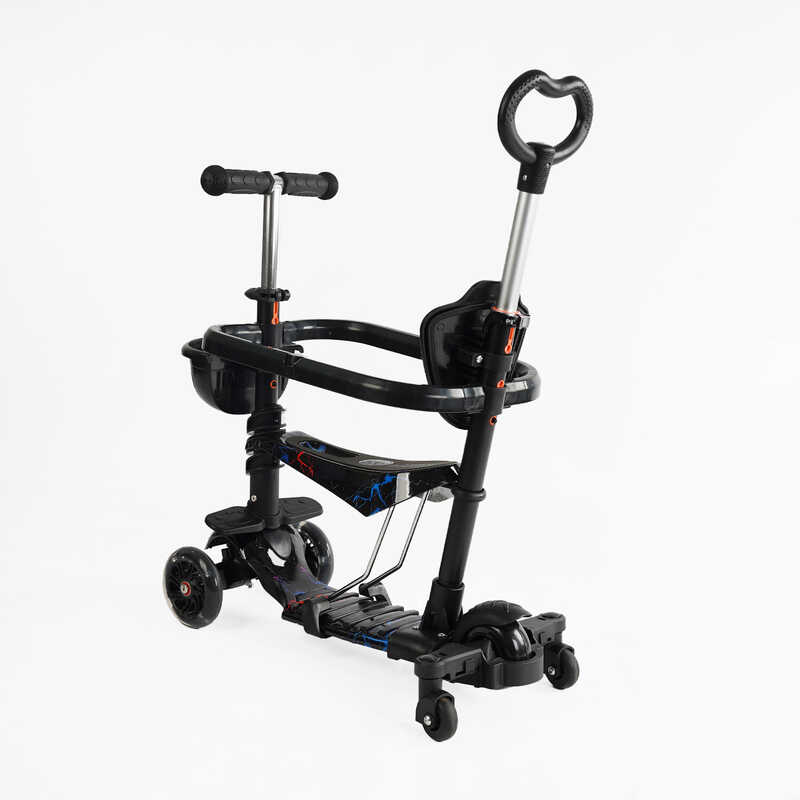 Детский самокат 5в1 с родительской ручкой Best Scooter LS-86390 черный