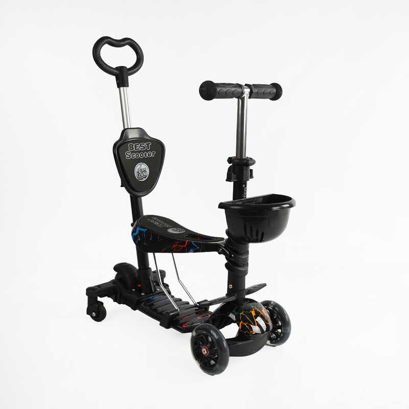 Детский самокат 5в1 с родительской ручкой Best Scooter LS-86390 черный