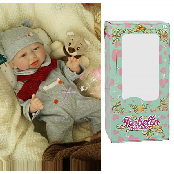 Пупс QM 24067 (12) "TK Group", функціональний, висота: 42 см, гумовий, пустушка, пляшечка, памперс, шапочка, в коробці