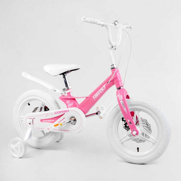 Велосипед дитячий на магнієвій рамі 14" дюймів Corso REVOLT MG-14056 рожевий