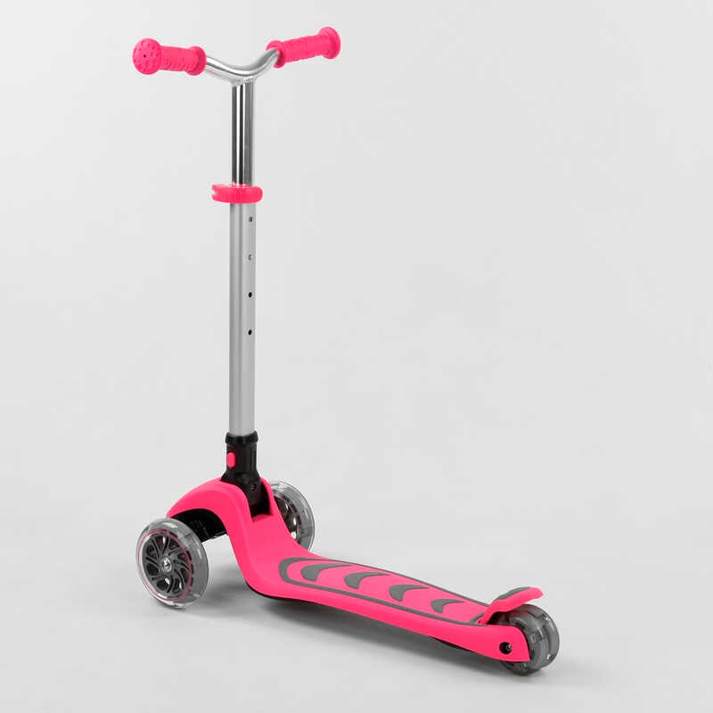 Самокат трехколесный Y-00211 (4) Best Scooter, РОЗОВЫЙ, складной алюминиевый руль, 4 колеса PU со светом, d=12 см