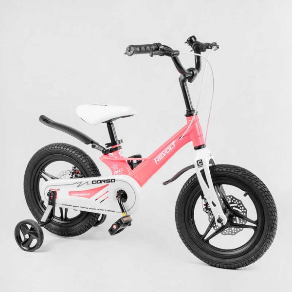 Велосипед дитячий на магнієвій рамі 14" дюймів Corso REVOLT MG-14207 рожевий