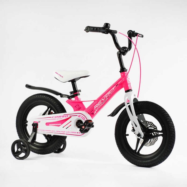 Велосипед дитячий на магнієвій рамі 14" дюймів Corso REVOLT MG-14306 малиновий