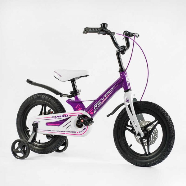 Велосипед дитячий на магнієвій рамі 14" дюймів Corso REVOLT MG-14203 фіолетовий