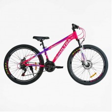 Велосипед підлітковий спортивний 26" дюймів, рама 13", вилка з перемикачем, CORSO ULTRA UL-26020-1 (3*7s) рожевий