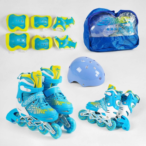 Ролики дитячі з захистом та шоломом, розмір 31-34, 7945-S блакитні